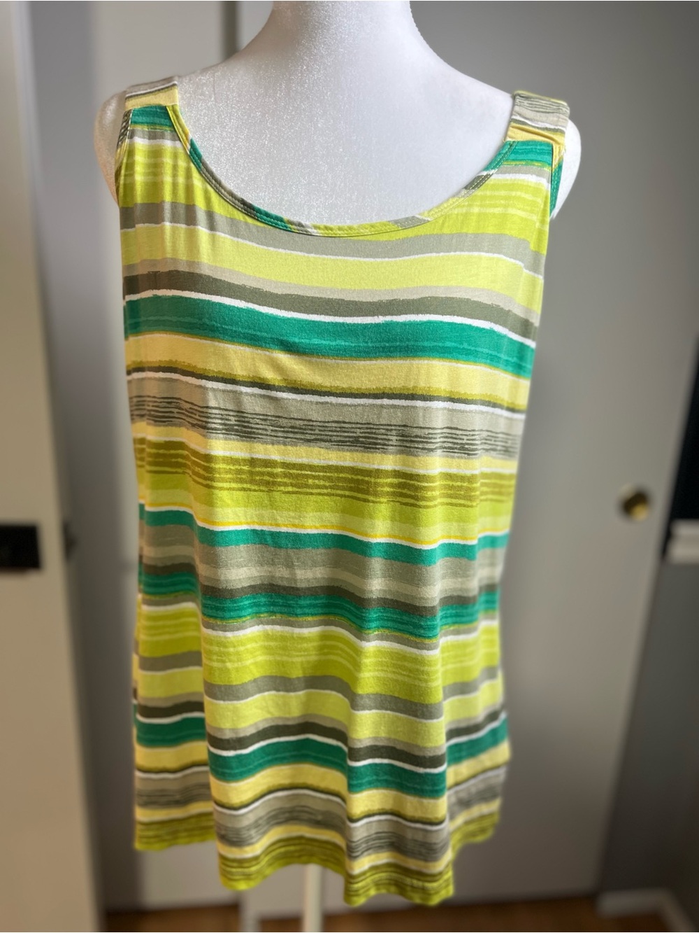 croft & barrow Lime and Teal Striped Scoop Neck Tank